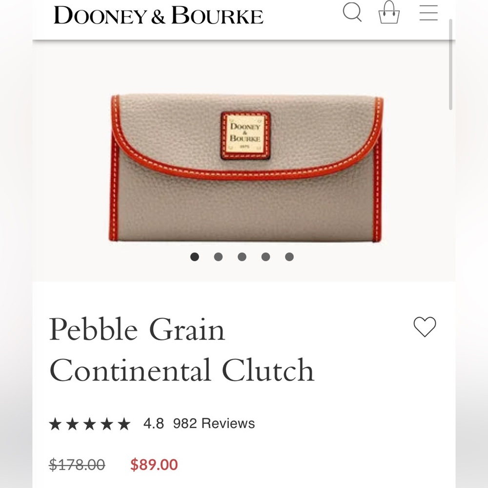 Dooney & Bourke Tan and Red Clutch Pebble Grain